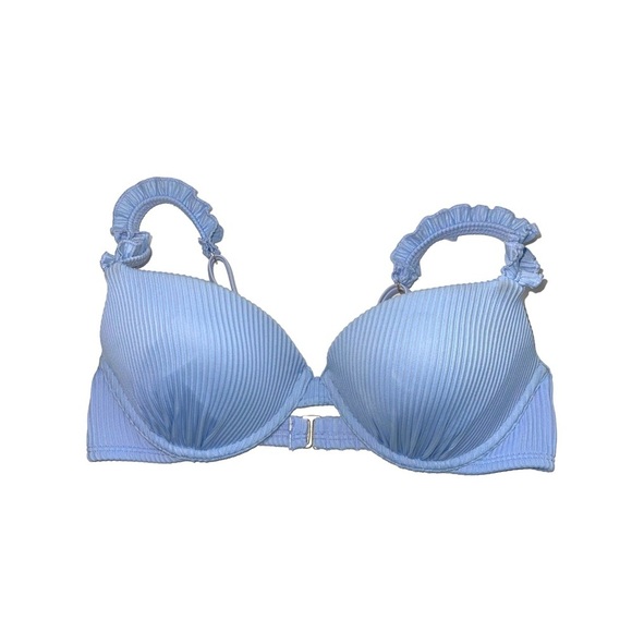Hollister Baby Blue Ruffle Rib Push-up Bikini Top Medium Women’s - Picture 2 of 9